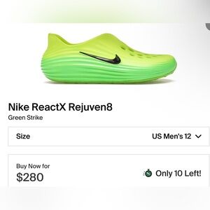 Size 12- mens Nike Rejuven8 Green Strike  Slip-Ons